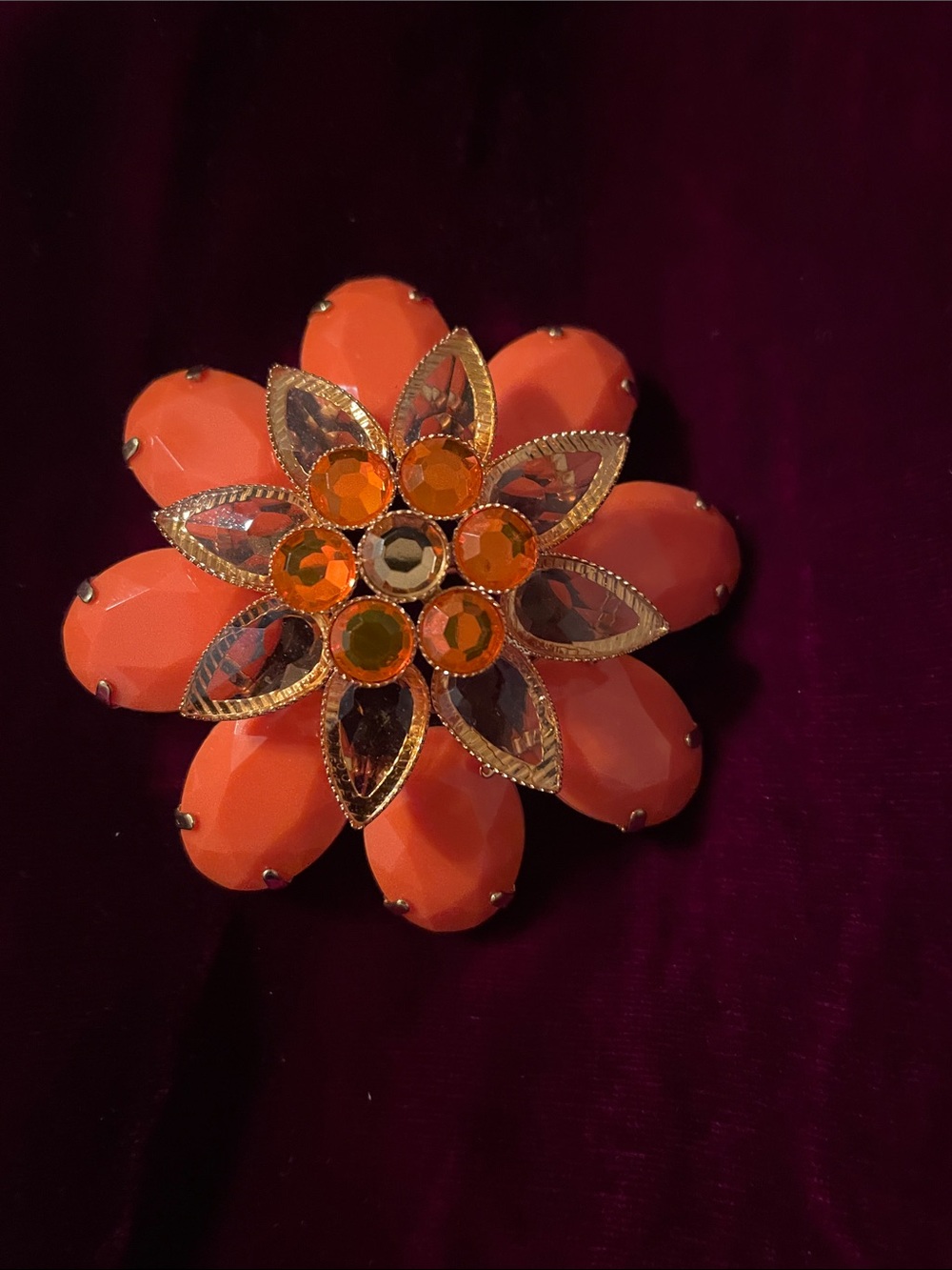 Source Unknown Orange and Gold Floral Petal Brooch